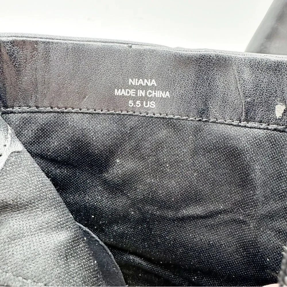 Neiman Marcus Niana‎ Almond Toe Bootie Black Leather Oval Sculptural Heel Sz 5.5